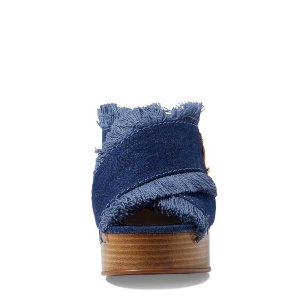 Anthropologie See by Chloe Denim Platform Mule Slide Sandal Frayed 38 NEW - Picture 2 of 8